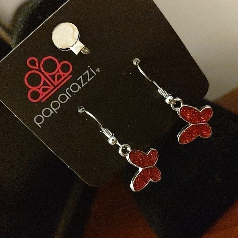 Paparazzi Hot Pink Sparkle Butterfly Fishhook Earrings